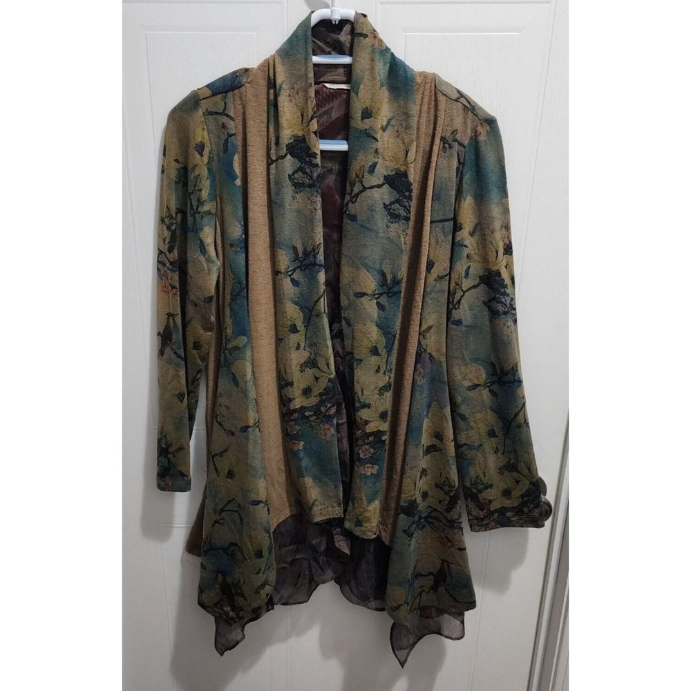 Soft Surroundings Floral Tea Garden Bird/Floral‎ Topper Open Cardigan Jacket PM
